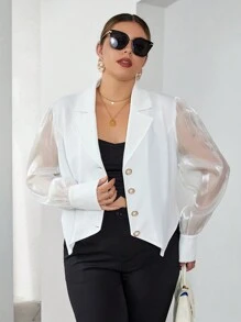 SHEIN Privé Plus Lapel Neck Asymmetrical Hem Button Front Jacket