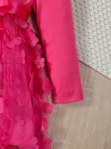 SHEIN Jong meisje Applicatie Contrastgaas Ruchestrim Jurk met riem