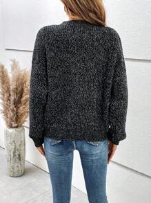 SHEIN LUNE Marled Knit Drop Shoulder Sweater - Black - View 2