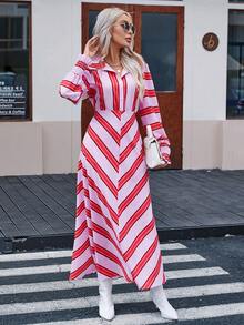 SHEIN Clasi Striped Print Button Front Shirt Dress - Multicolor - View 2