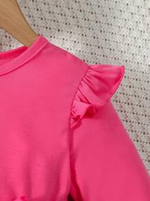 SHEIN Jong meisje Applicatie Contrastgaas Ruchestrim Jurk met riem
