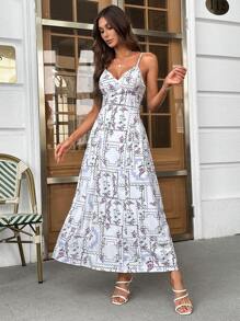 SHEIN Privé Ditsy Floral and Geo Print Cami Dress - Multicolor - View 3
