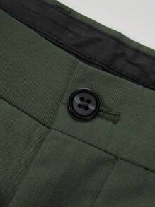 Manfinity Mode 1 pieza Blazer de solapa única y 1 pieza Pantalón de traje, estilo Old Money - Verde militar - Ver 3