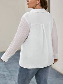SHEIN LUNE Plus Solid Button Front Shirt - White - View 2