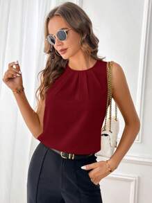 SHEIN Clasi Effen gevouwen geplooide details mouwloze blouse, mouwloze tops