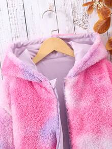 SHEIN Tween Girl 1pc Tie Dye Hooded Reversible Jacket - Purple - View 6