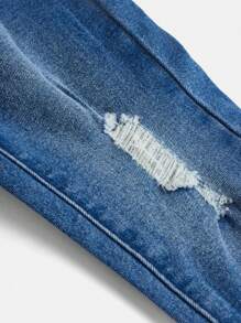 小女童破洞抽鬚漂白水洗牛仔褲 - 淺色水洗藍 - 查看 3