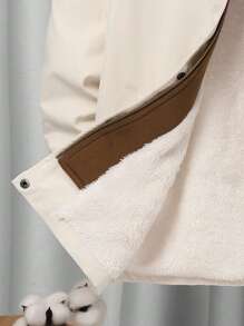 SHEIN Cậu bé Tween Lỏng lẻo phù hợp áo có mũ Khối màu Jacket thể thao - Màu be - Xem 5