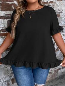 SHEIN LUNE Plus Flounce Sleeve Ruffle Hem Blouse