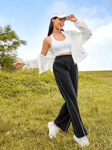 Easithlete 撞色滾邊運動褲 - 黑色 - 查看 6