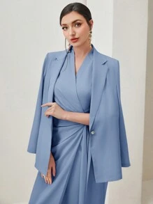 Modelyn Lapel Neck Single Button Blazer - Dusty Blue - View 3