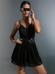 SHEIN Unity 前繫帶吊帶洋裝 - 黑色 - 查看 3