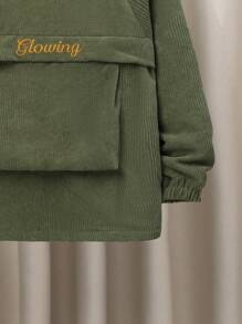 SHEIN Tween Boy 1pc Letter Embroidery Raglan Sleeve Hooded Thermal Lined Coat - Army Green - View 8