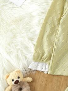 Chica Joven Conjunto de pijama con bordado con ojal ribete con fruncido de manga amplia - Amarillo - Ver 6