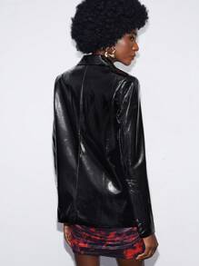 Maija Lapel Neck Patent Jacket - Black - View 2