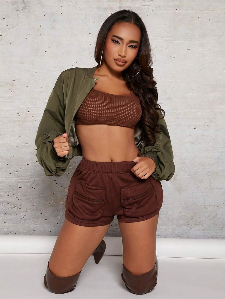 Solid Ruched Shorts