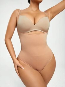 SHAPORA Chất rắn Bodysuit định hình - Màu be - Xem 5