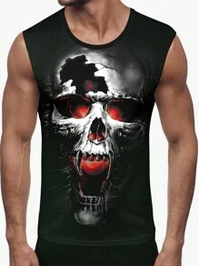 Manfinity LEGND 男士大码骷髅頭圖案背心上衣 - 黑色 - 查看 1