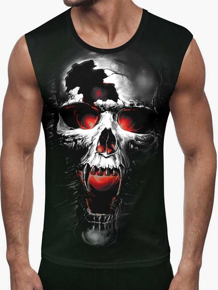 Manfinity LEGND 男士大码骷髅頭圖案背心上衣 - 黑色 - 查看 1
