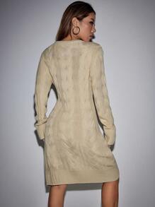 SHEIN Unity Chất rắn Xoắn Dan Đầm Áo len - Màu be - Xem 2