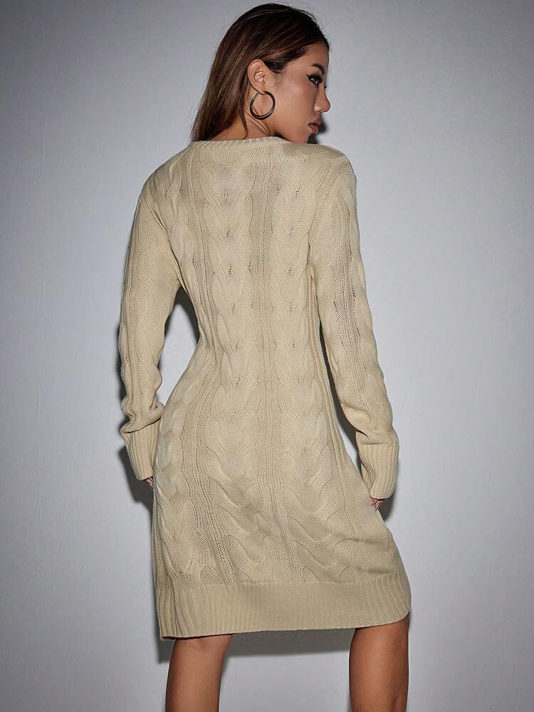 Solid Cable Knit Sweater Dress