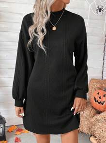 SHEIN LUNE Vestido de cuello alto de hombros caídos - Gris Oscuro - Ver 5