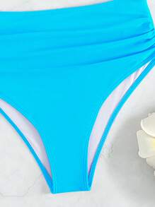 SHEIN Swim Summer Beach Plain Push Up Bikini Set - Blue - View 5