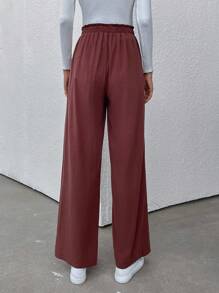 SHEIN LUNE Nếp gấp cao eo Túi nghiêng Quần - Cà phê nâu - Xem 2