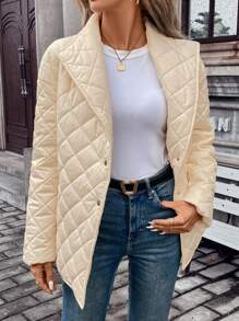 SHEIN Frenchy 大翻領落肩袖絎縫外套 - 杏色 - 查看 6