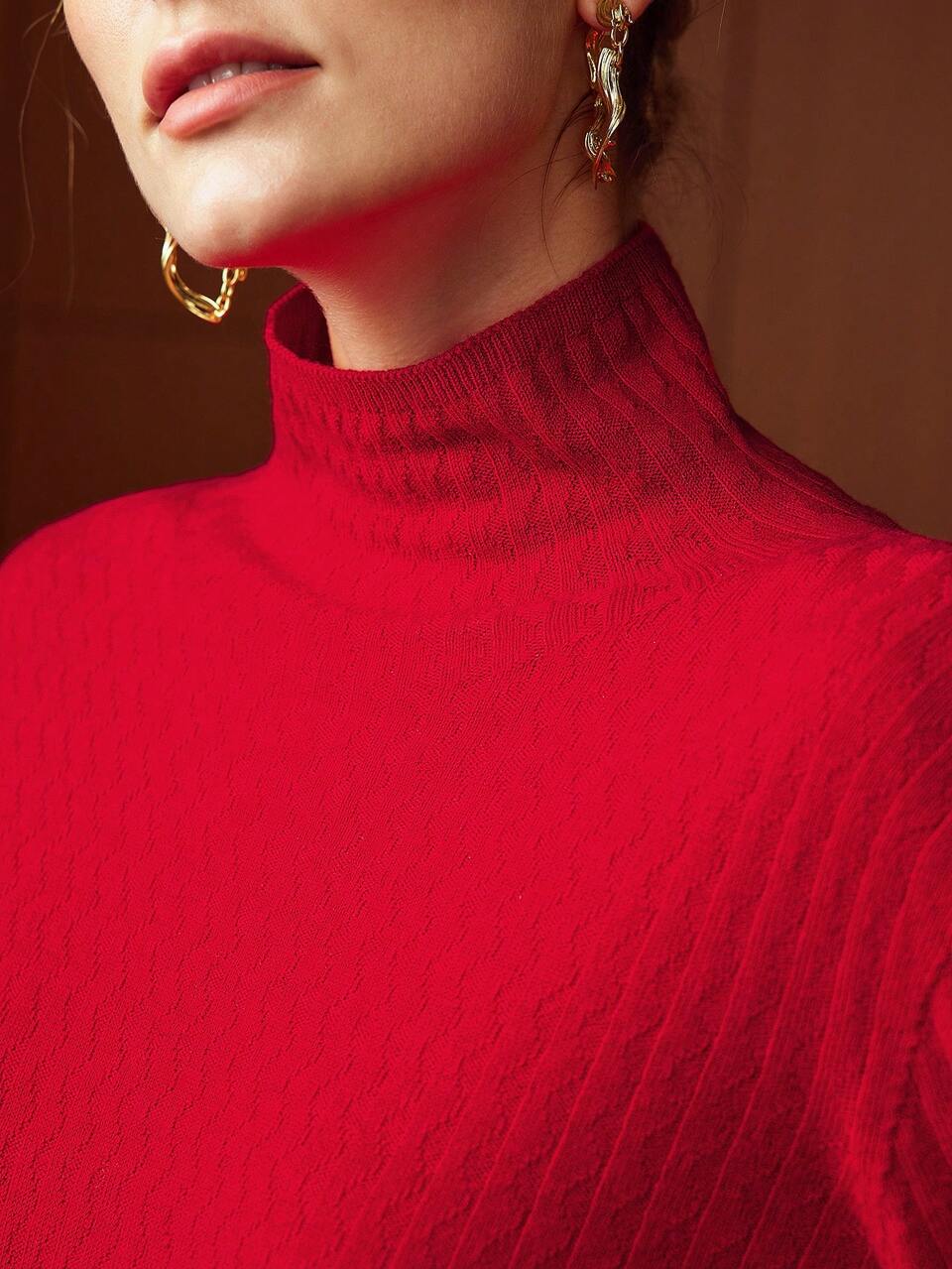 100% PURE WOOL MOCK-NECK SWEATER