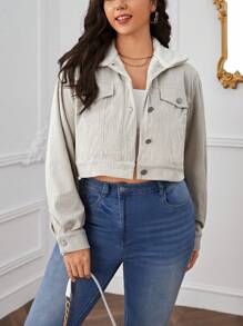 SHEIN Essnce Plus Flap Detail Corduroy Jacket Fall/Winter - Apricot - View 5