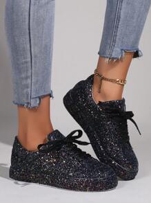 Chaussures de sport/baskets décontractées à la mode pour femmes en automne/hiver - Noir - Voir 6