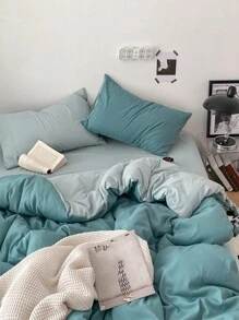 3 件蓝色宿舍/卧室床上用品套装 - 1 个羽绒被套，2 个枕套，超柔软，可机洗，无需填充 - 藍色 - 查看 1