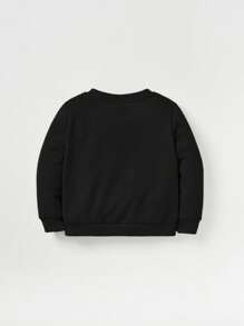 婴儿休闲卡通印花长袖卫衣，适合秋冬季穿着 - 黑色 - 查看 2