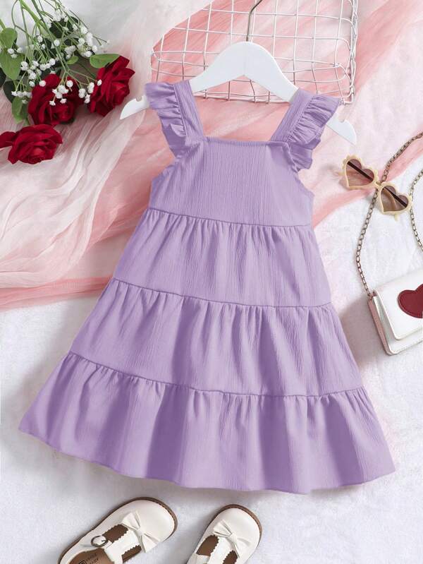 Elladie kids Chica Joven Vestido ribete con fruncido bajo a capas