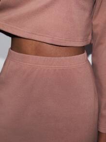 BizChic 字母圖案落肩T恤&半身裙 - 咖啡棕 - 查看 9