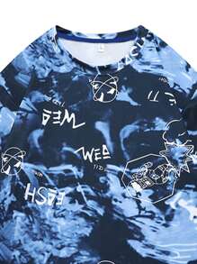 Men Tie Dye Letter Graphic Tee - Navy Blue - View 5