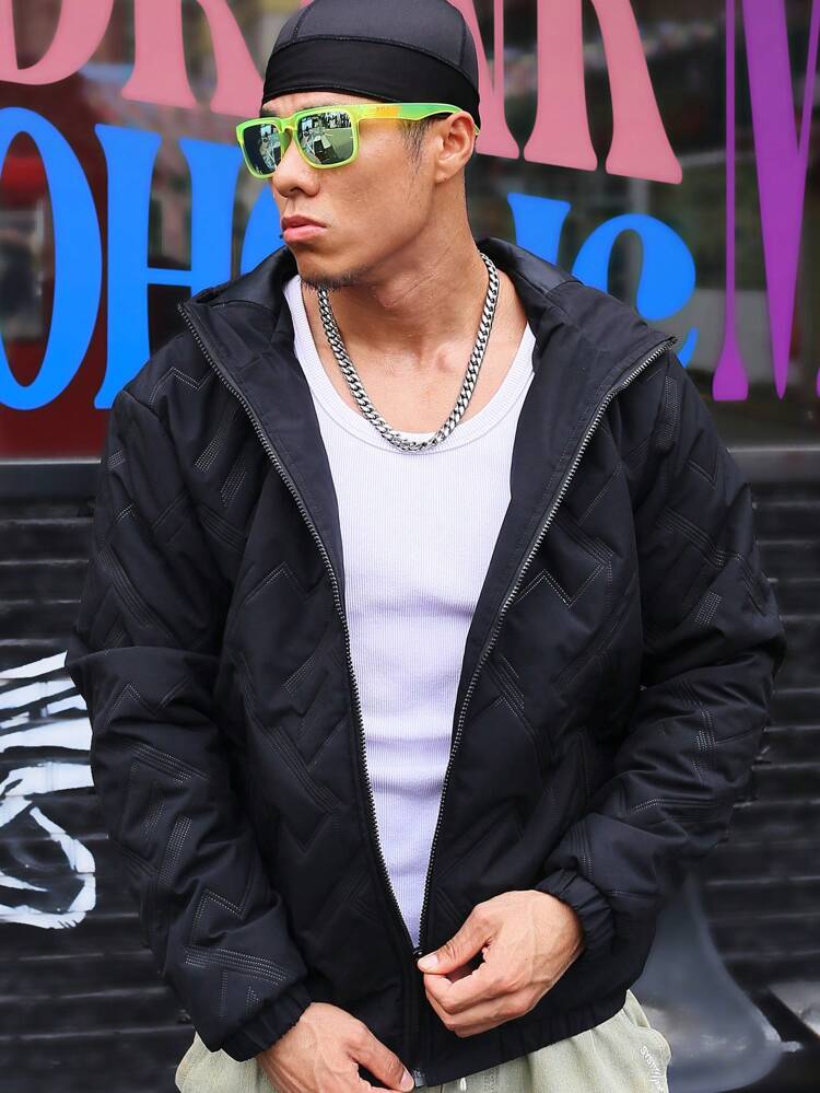 Loose Fit Men's Hooded Padded Coat With Zipper