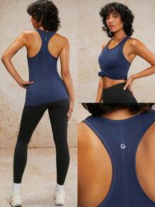 GLOWMODE 無縫賽車背心,臀部長度,透氣輕巧,運動健身時具有排汗、抗菌功能 - 藏蓝色 - 查看 8