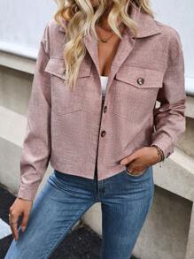 SHEIN LUNE Túi có nắp Thả vai Áo khoác - Gỗ đỏ - Xem 6