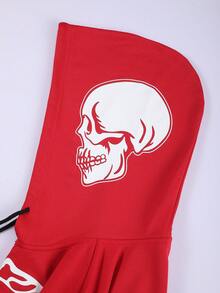 Manfinity EMRG 1件男裝鬆身骨骼印花拉鍊連帽衫,配有抽繩和下垂肩設計 - 紅色 - 查看 5