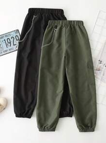 SHEIN Tween Girl 2pcs Chain Detail Cargo Pants