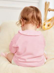 SHEIN Baby Girl Ruffle Trim Button Front Cardigan - Baby Pink - View 2