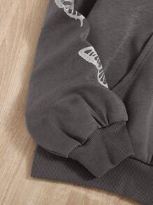 少女蝴蝶印花拉链卫衣，秋冬季 - 深灰色 - 查看 5