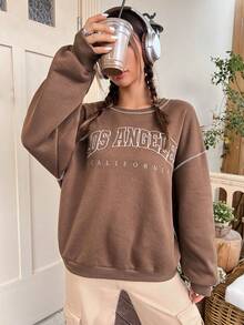 SHEIN EZwear Áo khoác vai trễ vai có họa tiết chữ cái - màu nâu - Xem 5