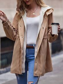 SHEIN LUNE Drawstring Waist Hooded Coat - Multicolor - View 1