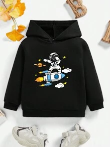 SHEIN 适合秋冬季的休闲卡通图案男童卫衣 - 黑色 - 查看 1