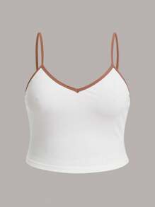 SHEIN BASICS 大碼撞色滾邊吊帶短上衣 - 白色 - 查看 1