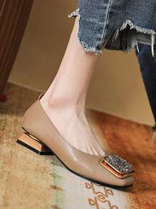 Scarpe da donna con decorazione di strass a punta quadrata, per l'autunno/inverno - Cachi - Visualizzare 2