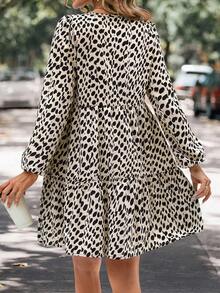 SHEIN Clasi In Toàn bộ Tay áo lồng đèn Xù Hoa Sen Váy Smock - Màu Khaki - Xem 2